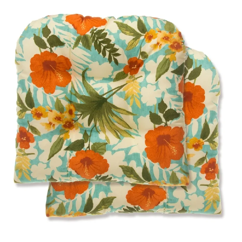 Glasgow Tropical Flowers Reversible Tufted Wicker Chair Cushion (Set of 2) by Havenside Home