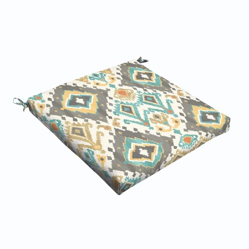 Grey Aqua Ikat 19 x 2.5-inch Chair Cushion - Bristol