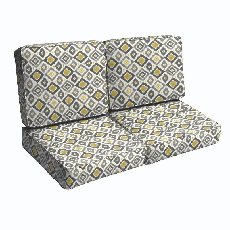 Grey/ Gold Diamonds Indoor/ Outdoor Corded Loveseat Cushion Set