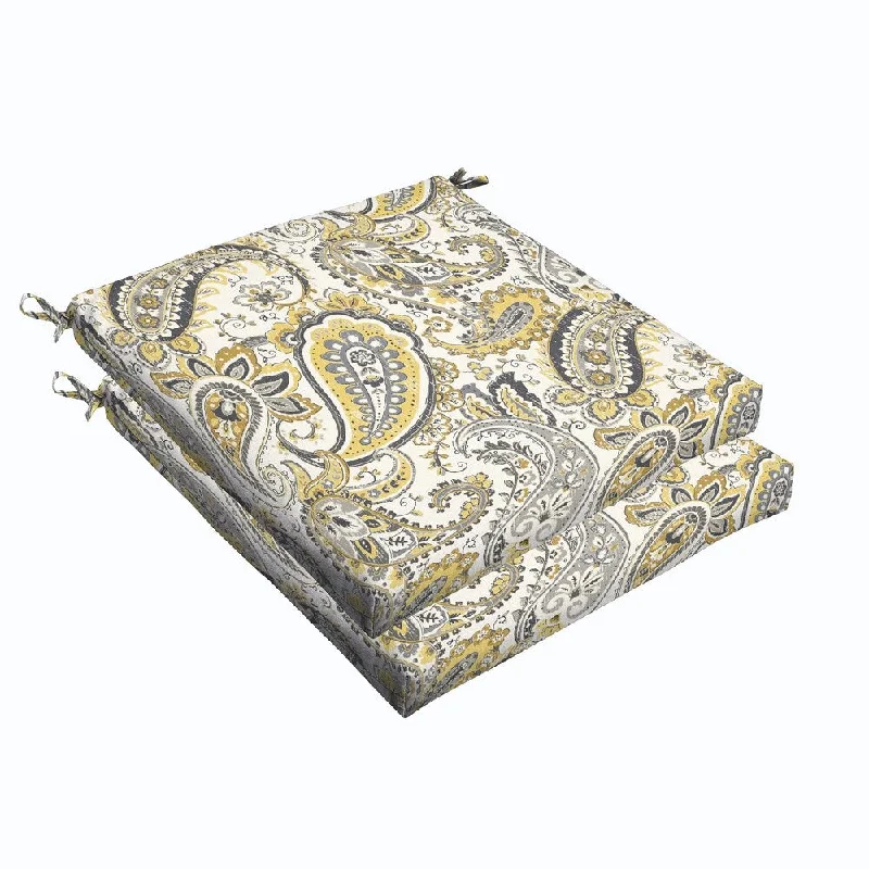 Grey Gold Paisley 19 x 2.5-inch Chair Cushion - Bristol (Set of 2)