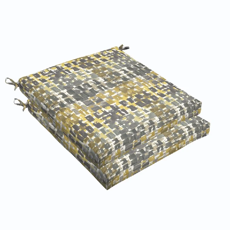 Grey Gold Squares 19 x 2.5-inch Chair Cushion - Bristol (Set of 2)