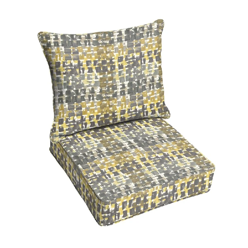 Grey Gold Squares Indoor/ Outdoor Corded Chair Cushion And Pillow Set