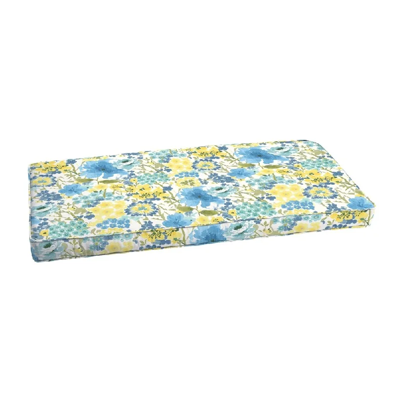 Humble + Haute Indoor/ Outdoor Blue/ Yellow Floral Bench Cushion 55" to 60"