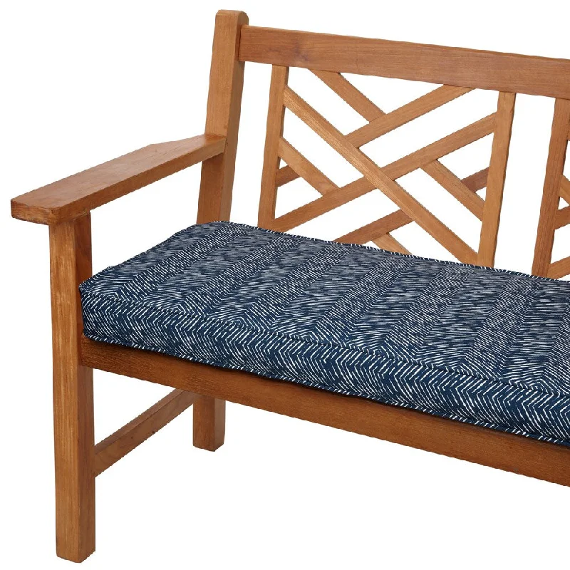 Navy Herringbone 48-inch Indoor/ Outdoor Corded Bench Cushion