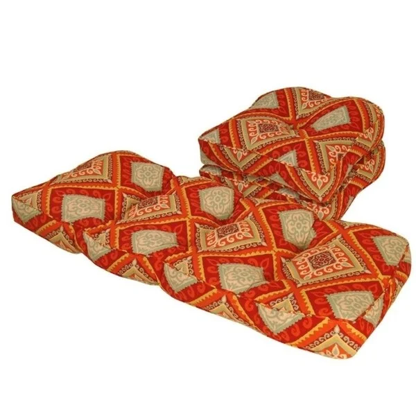 Outdoor Spanish Tile Red and Orange Gussett 3 Piece Cushion Set