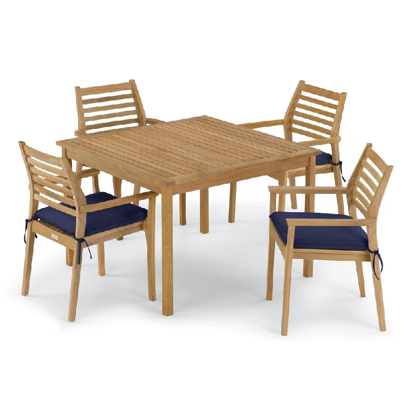 Oxford Garden Classic 5-piece 42-inch Square Dining Table & Mera Stacking Armchair Set - Navy Blue Cushion