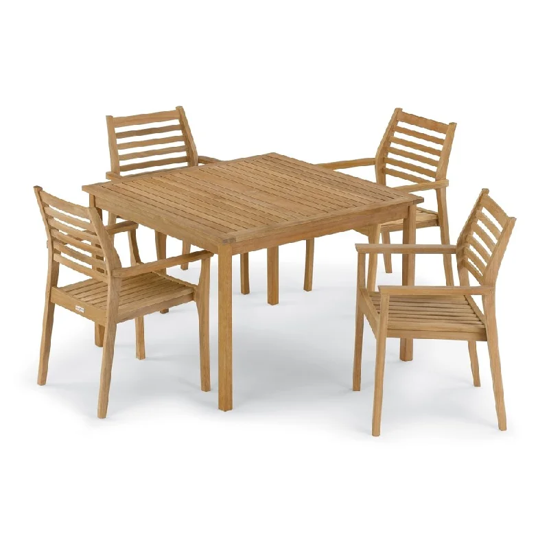 Oxford Garden Classic 5-piece 42-inch Square Dining Table & Mera Stacking Armchair Set (No Cushion)