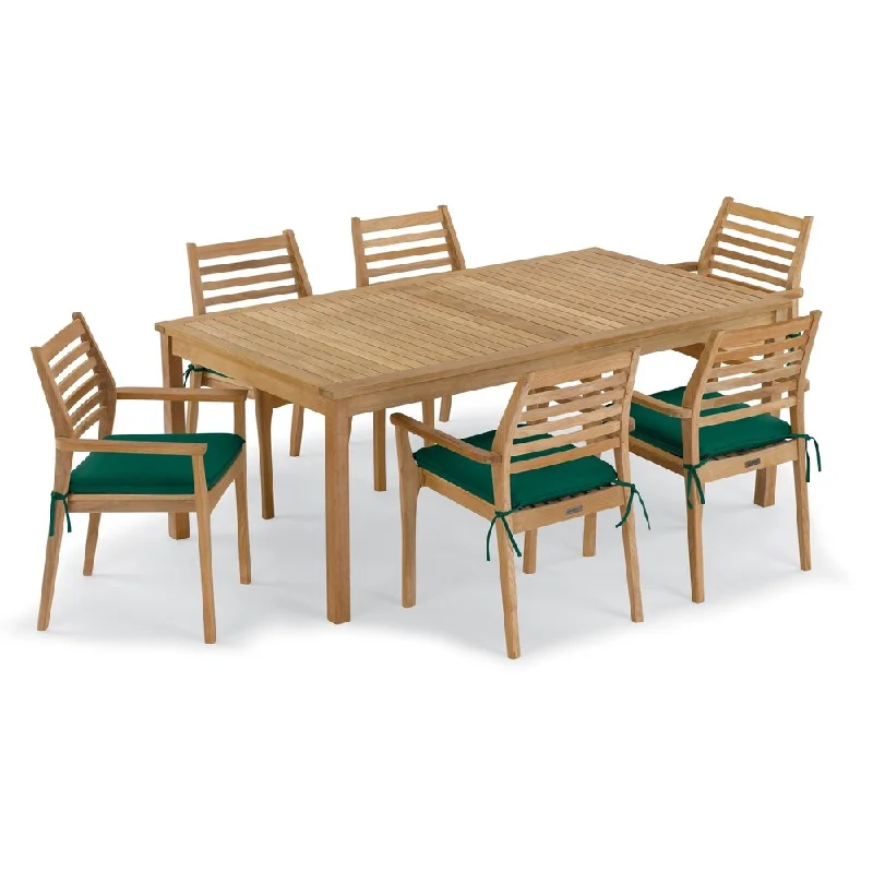 Oxford Garden Hampton 7-piece 76-inch x 40-inch Table & Mera Stacking Armchair Set - Hunter Green Cushion