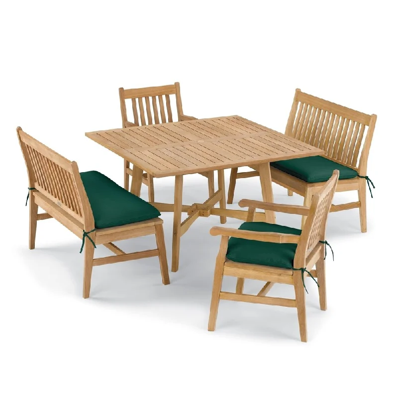 Oxford Garden Wexford 5-piece Shorea Natural Table, Chair, and Bench Dining Set - Hunter Green Cushions