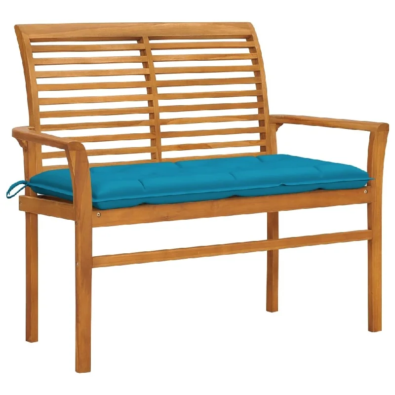 Patio Bench with Light Blue Cushion 44.1" Solid Teak Wood