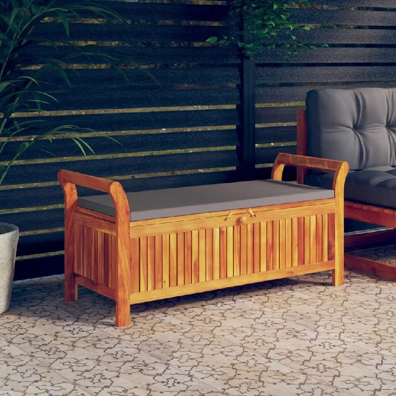 Patio Storage Bench with Cushion 49.6" Solid Wood Acacia