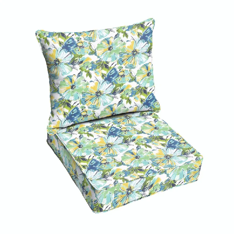 Perryn Green/ Blue Floral Indoor/ Outdoor Chair Corded Cushion and Pillow Set