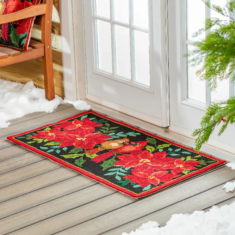 Indoor/Outdoor Poinsettia and Cardinal Hooked Polypropylene Accent Rug 24"x42"