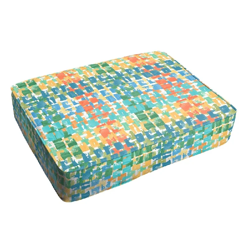 Selena Blue Green Squares 18 x 29-inch Indoor/ Outdoor Corded Edge Floor Cushion