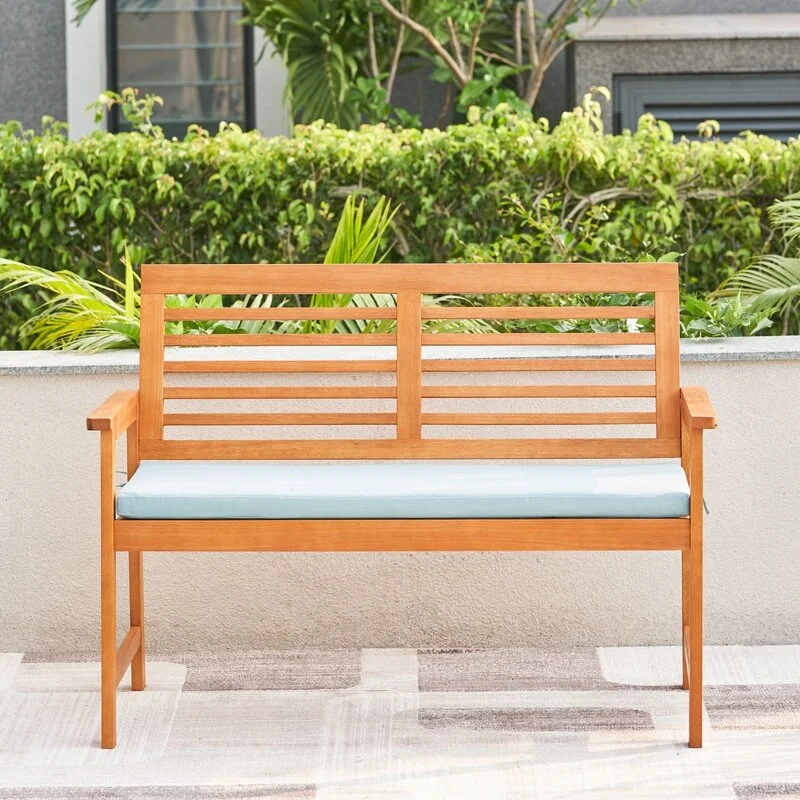  Slatted Eucalyptus Wood Garden Bench with Cushion