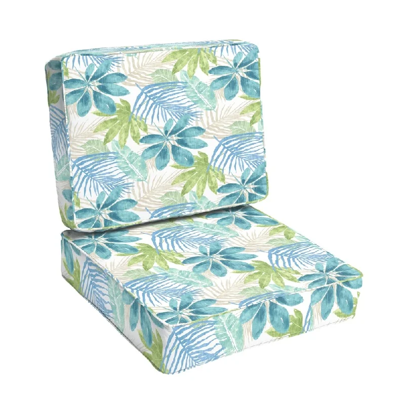 Sorra Home Indoor/ Outdoor Blue/ Green Tropical Chair Cushion Set - 22 in w x 22 in d