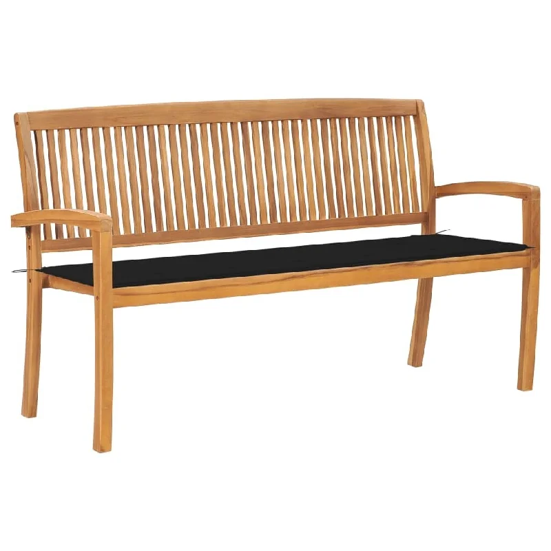 Stacking Garden Bench with Cushion 62.6" Solid Teak Wood