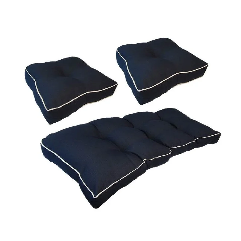 Suntastic Indoor/ Outdoor Navy Textured Settee and Seat Cushions (Set of 3)