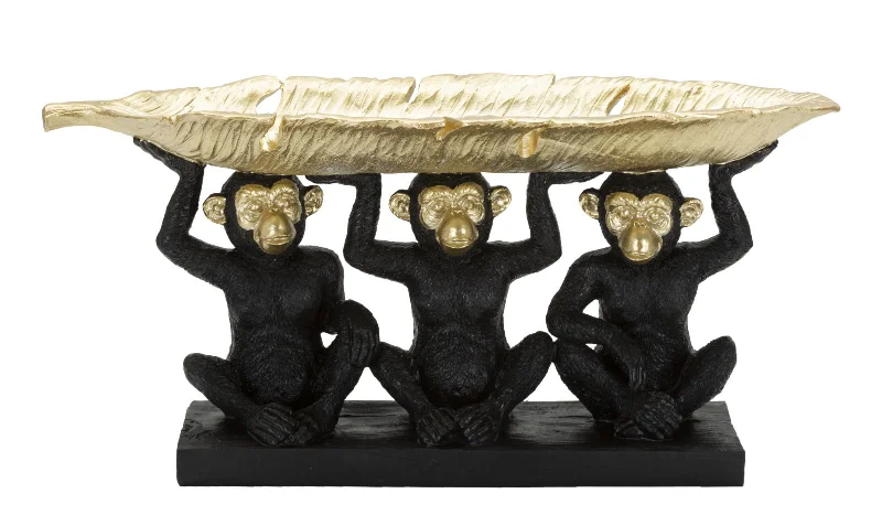 Black & Golden Triple Monkey Statue (Modern Decoration - Object Holder)