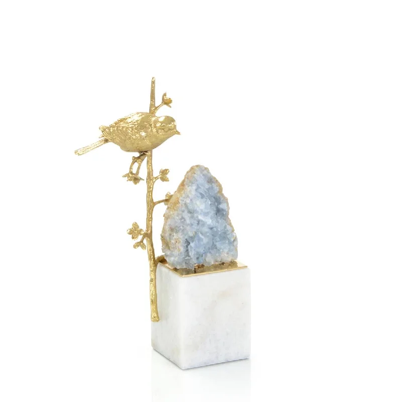 BRASS BIRD AND CYANITE GEODE SCULPTURE II