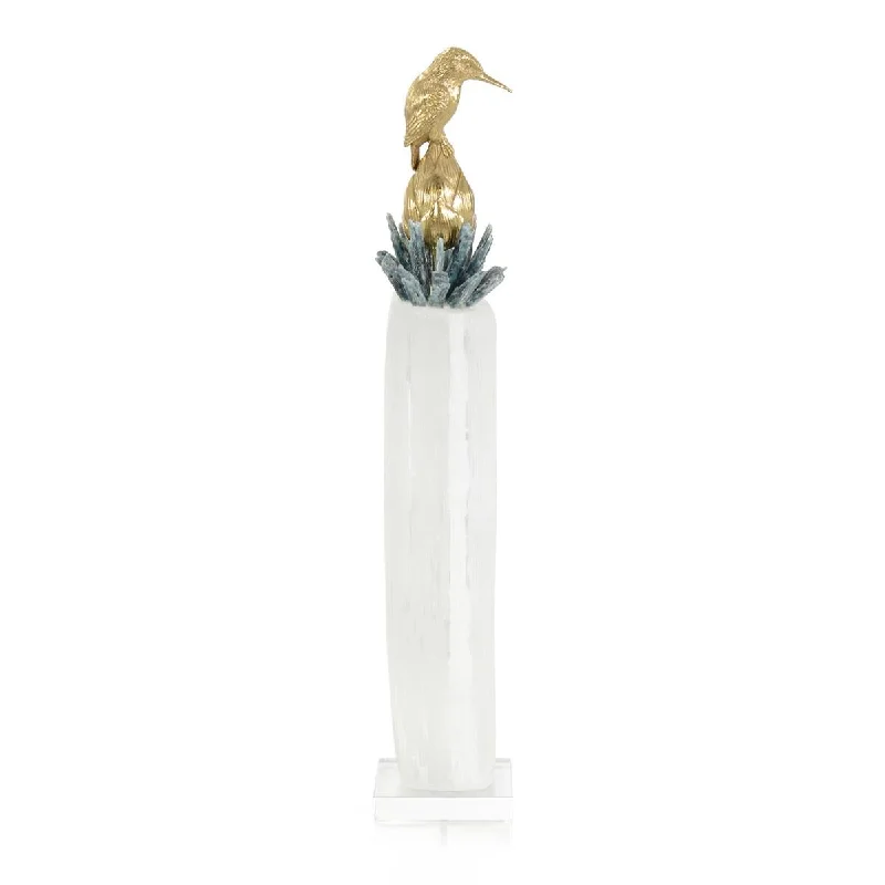 BRASS BIRD ON SELENITE SCULPTURE I