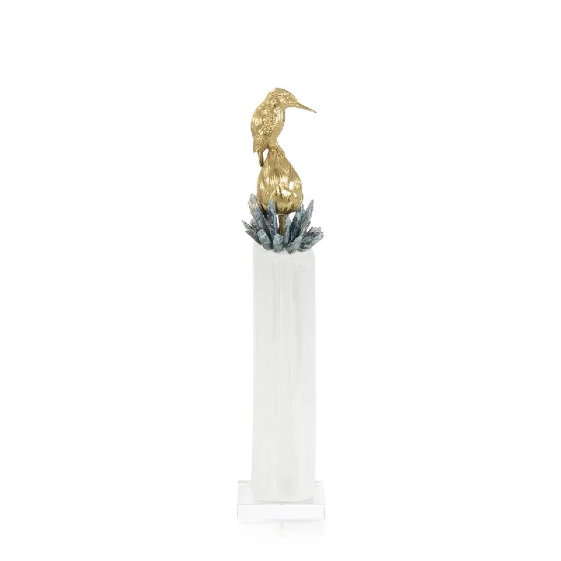 BRASS BIRD ON SELENITE SCULPTURE II