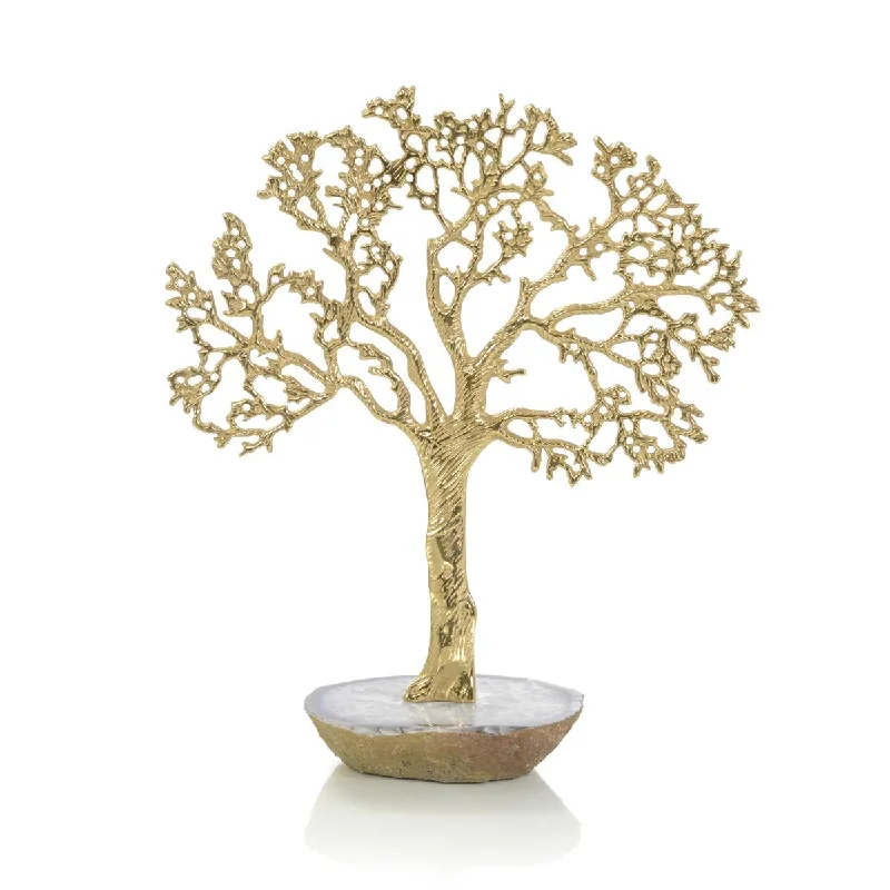 BRASS TREE ON AGATE SCULPTURE