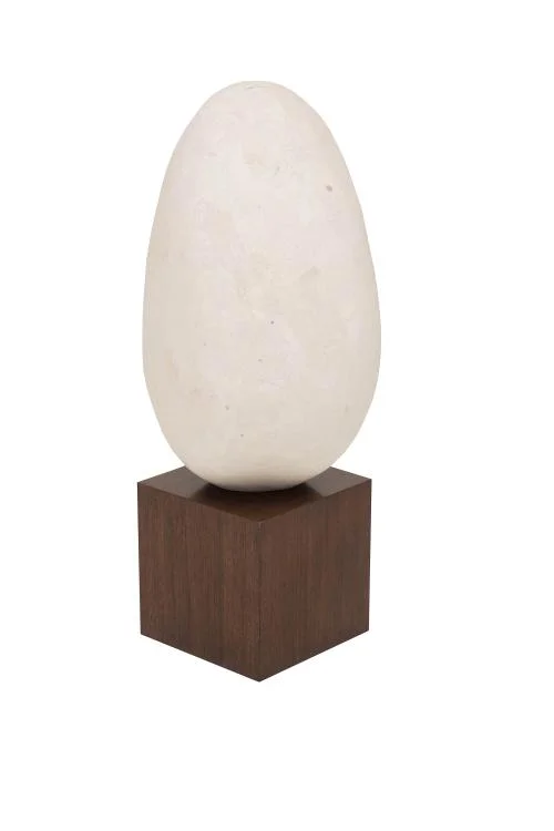 Maitland Smith Egg Stone Sculpture - Honed White Agate on Walnut Veneered Base