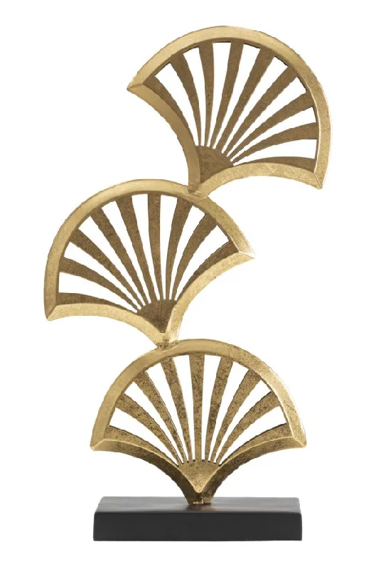 Golden Triple Palm Leaf Decor Sculpture