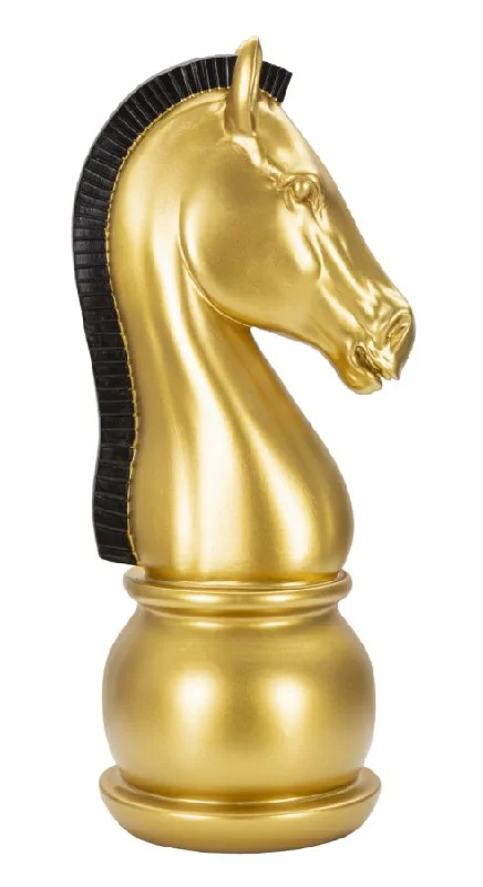 Horse Chess Piece Sculpture (Golden & Black Statue)