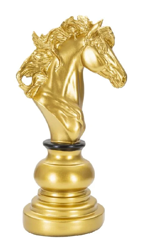 Horse Chess Piece Statue (Golden & Black Sculpture)