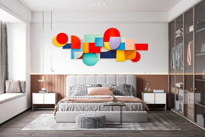 80s Style Art #11 Geometric Shapes Abstract Wall Art by UniQstiQ 3D Wall Hangings Red and Blue Wall Decor Vintage Artwork Colorful Wall Art Printed