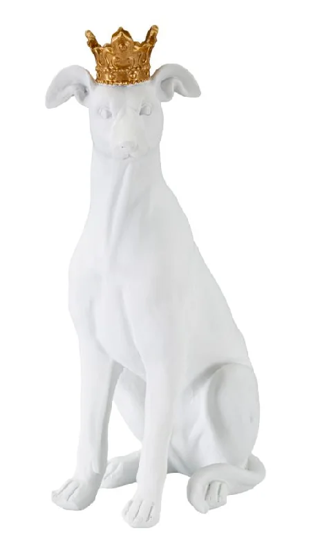 White Dog Statue with Gold Crown (Modern Decoration)