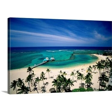 Ann Cecil Premium Thick-Wrap Canvas entitled Palm Trees on a Beach, Honolulu, Hawaii, USA