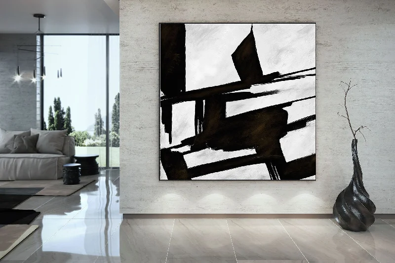 Black And White Wall Art Huge Abstract Painting Living Room Kp089