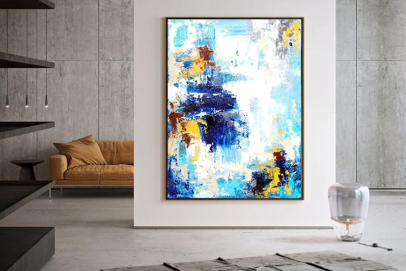 Blue White Yellow Abstract Painting Coloful Paintings On Canvas Kp119