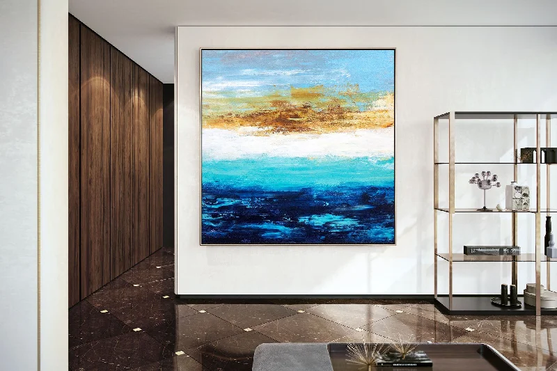 Blue Yellow Abstract Painting Seascape horizon Painting Kp088