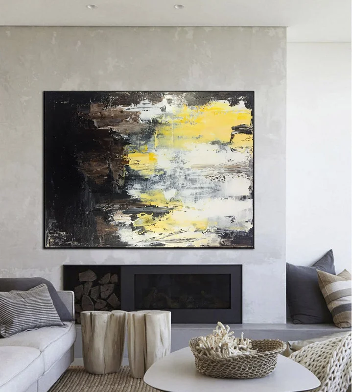 Brown Black and White Yellow Abstract Artwork Paintings on Canvas Kp052