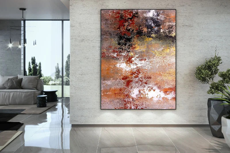 Brown Orange Red Original Abstract Paintings On Canvas Kp054