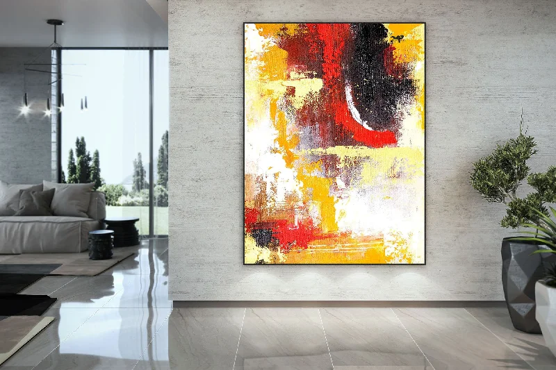 Brown Yellow Red Modern Wall Art White Abstract Painting Kp108