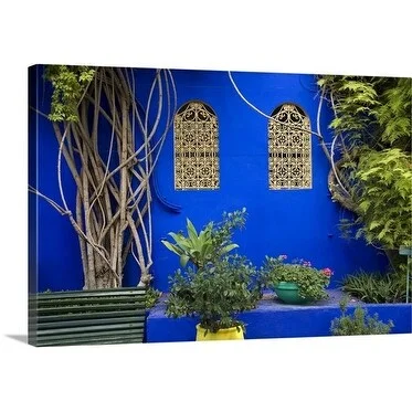 Christopher Groenhout Premium Thick-Wrap Canvas entitled Bright Blue wall with windows, Morocco, North Africa