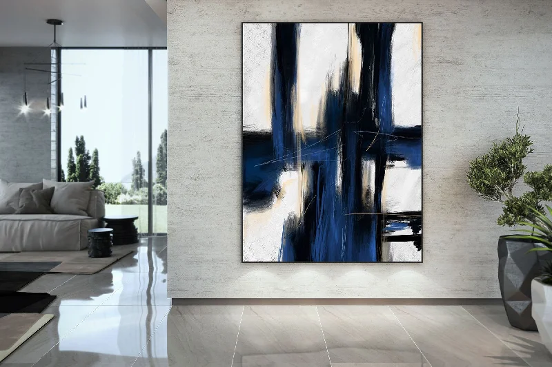 Deep Blue And White Minimal Abstract Painting Contemporary Painting on Canvas Kp058