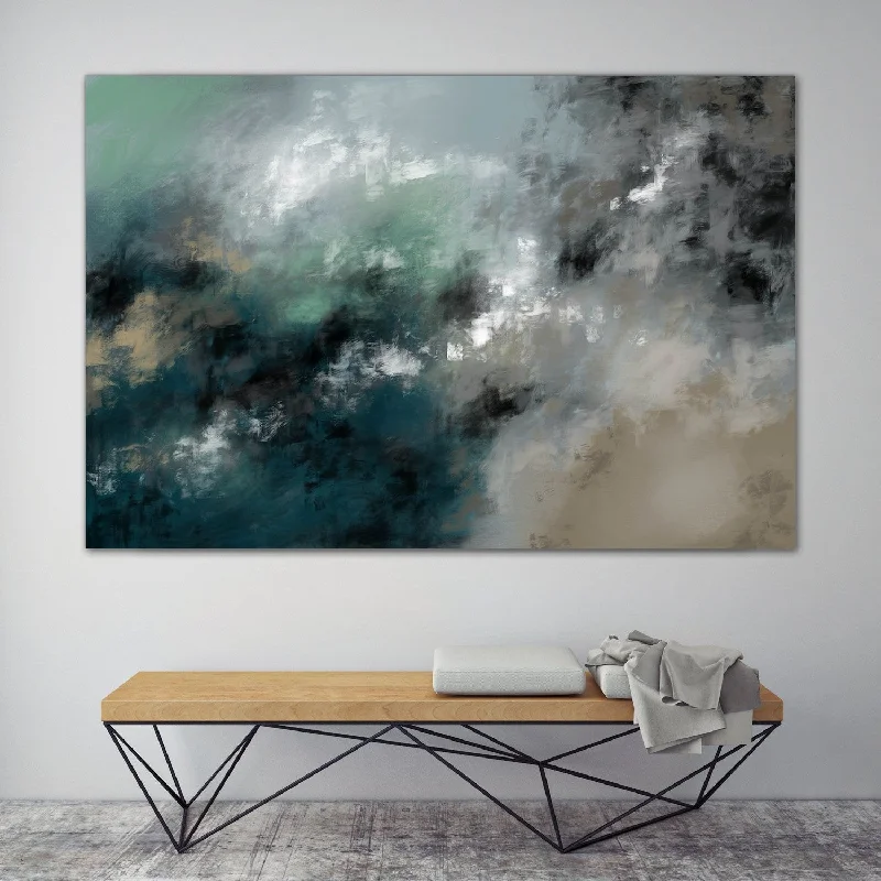 Deep Green Gray Abstract Painting Contemporary Art On Canvas Kp087