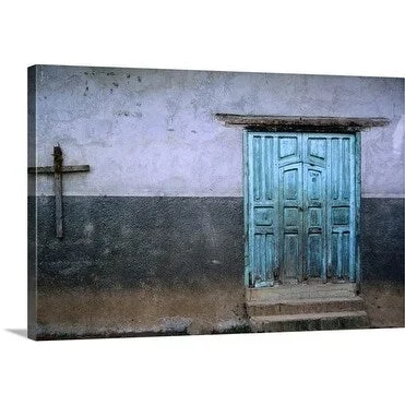 Douglas Steakley Premium Thick-Wrap Canvas entitled Crucifix near a blue door in Mexico, Patzcuaro