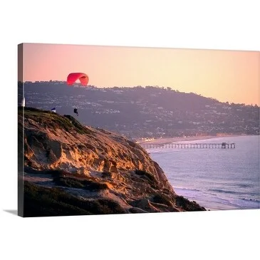 Eddie Brady Premium Thick-Wrap Canvas entitled Cliff and pier, San Diego, California