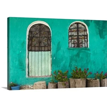 Guylain Doyle Premium Thick-Wrap Canvas entitled Teal wall and windows, Quintana Roo, Mexico