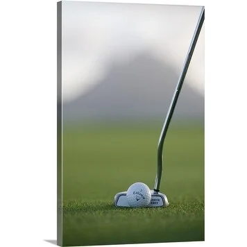 Holger Leue Premium Thick-Wrap Canvas entitled Close-up of a golf club about to hit a golf ball