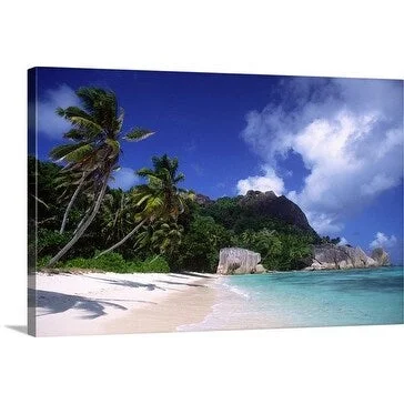 Karl Blackwell Premium Thick-Wrap Canvas entitled White sand beach with clear aqua water and palm trees