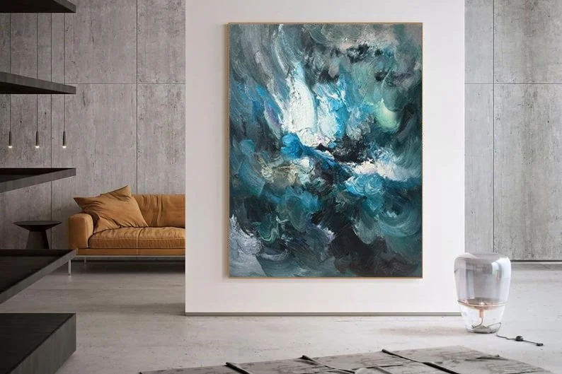 Large Blue Abstract Painting Modern Office Wall Art Original Artwork Kp126