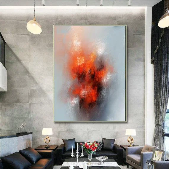 Orange Gray Abstract Painting Original Oversize Painting Kp110